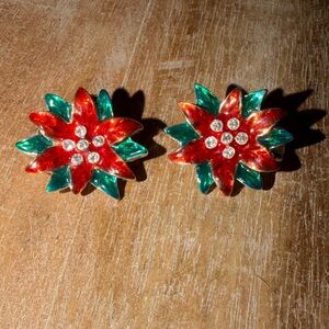 Festive Red and Green Poinsettia Earrings